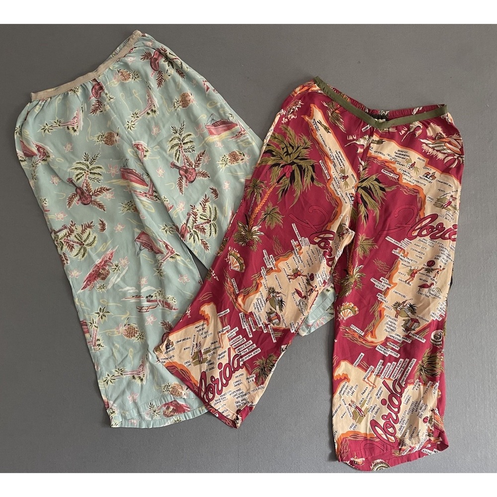 Loco Lindo M Capri‎ Pants Lot (2) VTG Florida Map Hawaii Retro Cruise Vacation